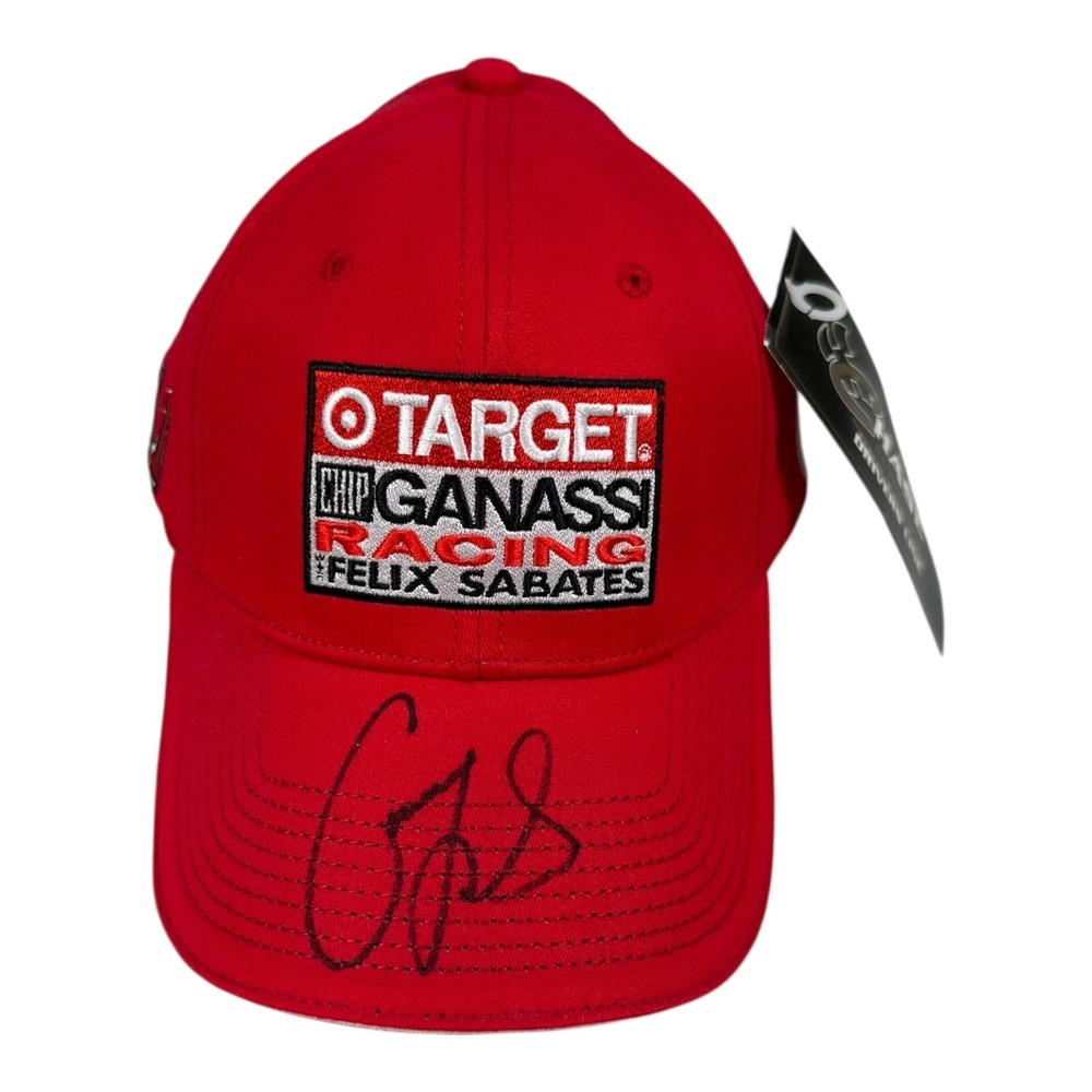 Vintage Felix Sabates Target Chip Ganassi Racing Hat Cap Autographed Red